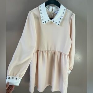 GIRLS REISS PEACH/WHITE DRESS WITH SPARKLE COLLAR. SIZE 8-9